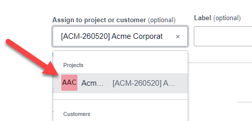 Selecting a project in Xero