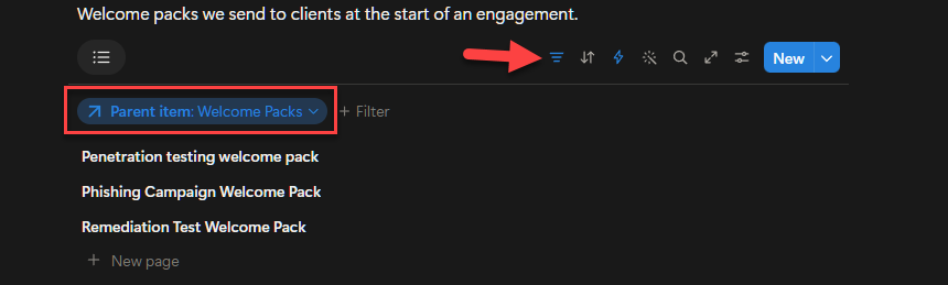 Changing filter to the new parent item