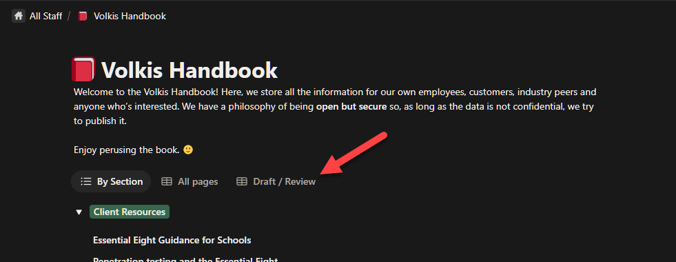 Showing the handbook “views”